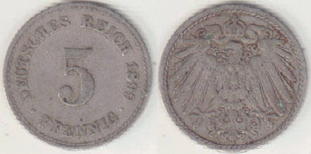 1899 A Germany 5 Pfennig A008210